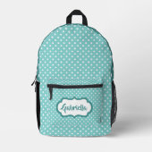 水玉模様クラシックホワイトスイスオンティール(緑がかった色)ミントグリーン プリントバックパック (正面)