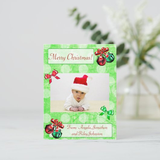 水玉模様クリスマスファミリーフォトポストカード シーズンポストカード (スタンド正面)