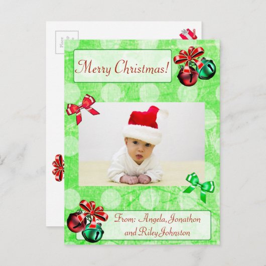 水玉模様クリスマスファミリーフォトポストカード シーズンポストカード (正面/裏面)