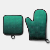 水玉模様グラデーション緑の黒の色の濃いプリント 鍋つかみ&鍋敷きセット (正面)