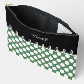 水玉模様グリーンとブラック(名前をカスタムする付) アクセサリーポーチ (見開き)