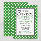 水玉模様グリーンとホワイトSweet sixteen招待状 招待状 (正面/裏面)