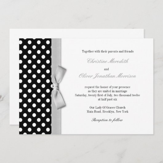 水玉模様グレイ弓結婚式招待状 招待状 (正面/裏面)