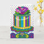 水玉模様ケーキブライトハッピーバースデーカード カード (黄色い花)