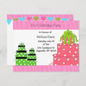 水玉模様ケーキ及びプレゼント誕生日招待状 招待状 (正面/裏面)