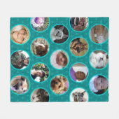 水玉模様コラージュティール（緑がかった色）ブルーペットキッズ17フォト フリースブランケット (正面(横))