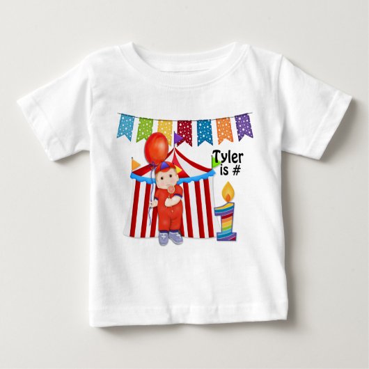 水玉模様サーカスファースト誕生日 ベビーTシャツ (正面)