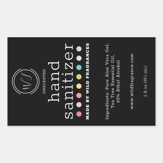 水玉模様シャルボードラージハンドサニタイザーソープ 長方形シール (正面)