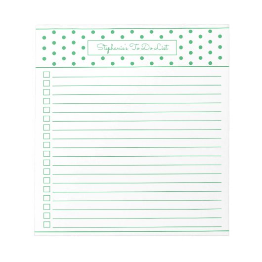 水玉模様シンプルの緑の1列のチェックリストの実行 ノートパッド (正面)