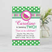 水玉模様スイカパーティの招待状（ピンク/緑） 招待状 (スタンド正面)