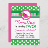 水玉模様スイカパーティの招待状（ピンク/緑） 招待状 (正面/裏面)