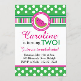 水玉模様スイカパーティの招待状（ピンク/緑） 招待状