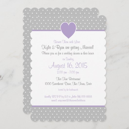 水玉模様スウィートハートグレーアンドパープル 招待状 (正面/裏面)