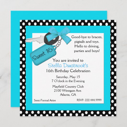 水玉模様ススタイリッシュイート16招待状 招待状 (正面/裏面)