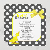 水玉模様スタイリッシュ&ダッキー(アヒルちゃん)ベビーシャワー招待状 招待状 (正面/裏面)