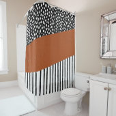 水玉模様ストライプと(黒/白/焼きオレンジ) シャワーカーテン (インサイチュ)