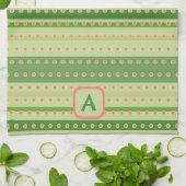 水玉模様ストライプカスタムイニシャルスタイリッシュ キッチンタオル (折り畳み)