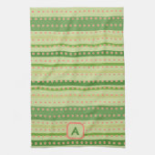 水玉模様ストライプカスタムイニシャルスタイリッシュ キッチンタオル (縦)