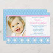 水玉模様スノーフレークスウィンターワンダーランド誕生日 招待状 (正面/裏面)