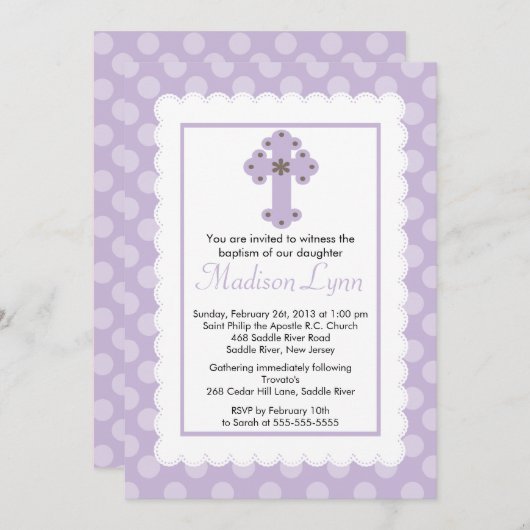 水玉模様ズベモダンビーガールバプテスマ《キリスト教》洗礼式や命名式 招待状 (正面/裏面)