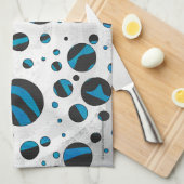 水玉模様ゼブラブラックとブルーパターン キッチンタオル (四つ折り)