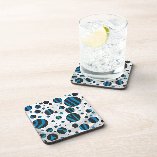 水玉模様ゼブラブラックとブルーパターン コースター (右側)