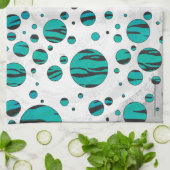 水玉模様タイガーブラックとティール（緑がかった色）プリント キッチンタオル (折り畳み)