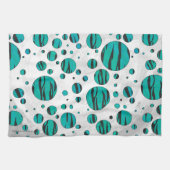 水玉模様タイガーブラックとティール（緑がかった色）プリント キッチンタオル (横)