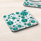水玉模様タイガーブラックとティール(緑がかった色)プリント コースター (左側)