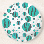 水玉模様タイガーブラックとティール(緑がかった色)プリント コースター (正面)