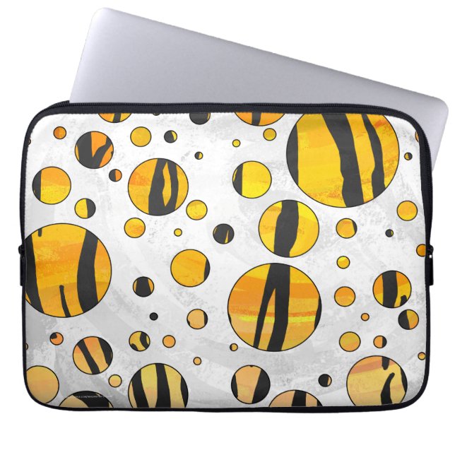 水玉模様タイガーブラックアンドオレンジプリント ラップトップスリーブ (正面)