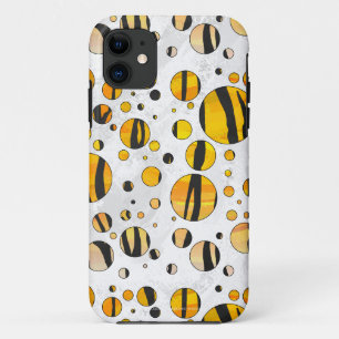 水玉模様タイガーブラックアンドオレンジプリント iPhone 11 ケース