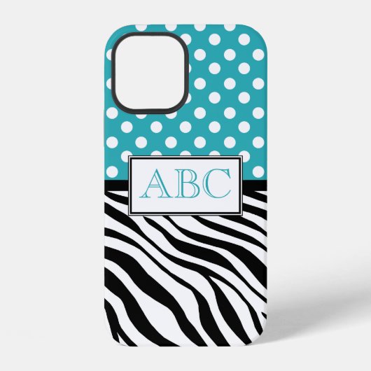 水玉模様ターコイズとゼブラプリント iPhoneケース (裏面)