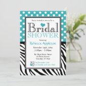 水玉模様ターコイズ&ゼブラプリントブライダルシャワー 招待状 (スタンド正面)