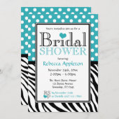 水玉模様ターコイズ&ゼブラプリントブライダルシャワー 招待状 (正面/裏面)