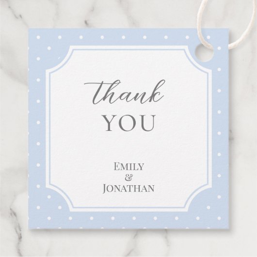 水玉模様ダスティブルーボウクラシックボーイベビーシャワー フェイバータグ (裏面)