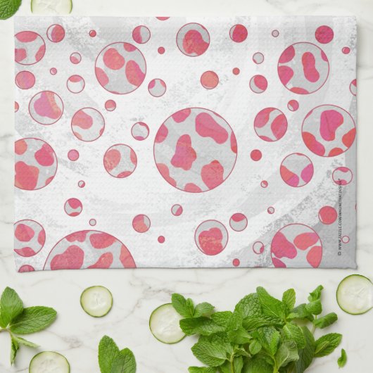 水玉模様ダルマチアンピンクアンドホワイト キッチンタオル (折り畳み)