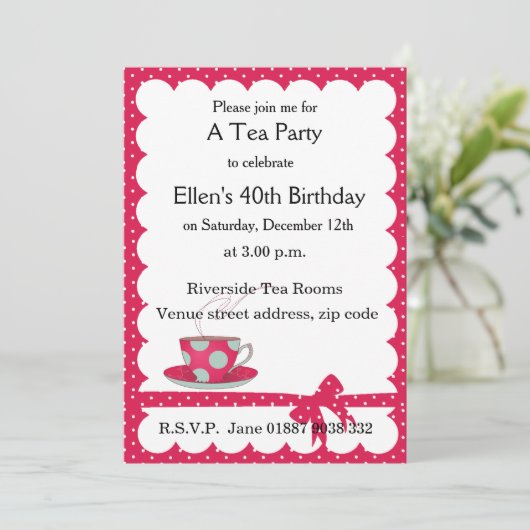 水玉模様ティーパーティの招待状 招待状 (スタンド正面)