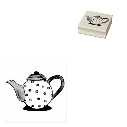 水玉模様ティーパーティーティーポットゴムスタンプ ラバースタンプ (押印)