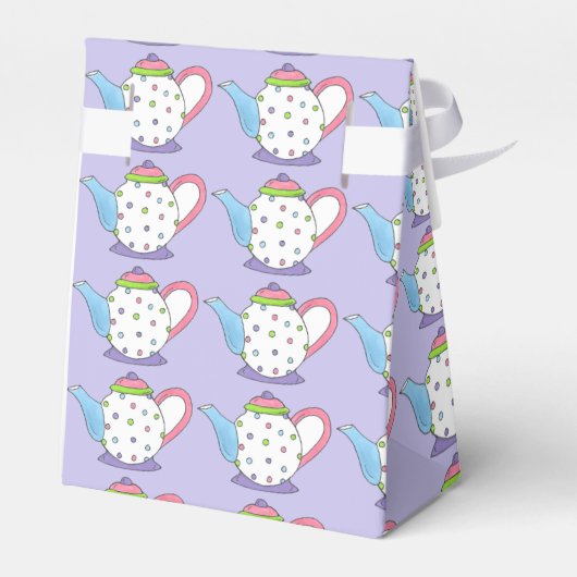 水玉模様ティーポットアフタヌーンティーパーティーブライダルシャワー フェイバーボックス (裏面サイド)