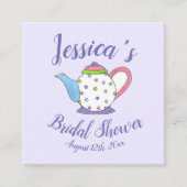 水玉模様ティーポットアフタヌーンティーブライダルベビーシャワー エンクロージャーカード (正面)