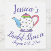 水玉模様ティーポットアフタヌーンティーブライダルベビーシャワー ワインラベル (シングルラベル)