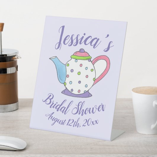 水玉模様ティーポットアフタヌーンティーブライダルベビーシャワー 台座サイン (インサイチュ)