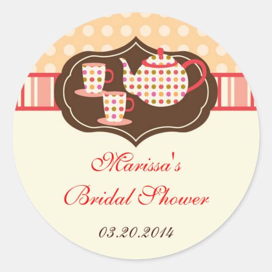 水玉模様ティーポットシール ラウンドシール (正面)