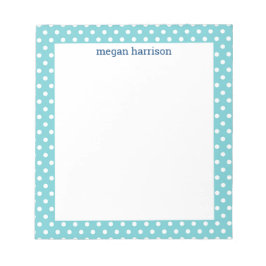 水玉模様ティール（緑がかった色）パーソナライズされたメモ ノートパッド