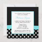 水玉模様ティール(緑がかった色)ブルーブラックボウハートバルミツワー 招待状 (裏面)