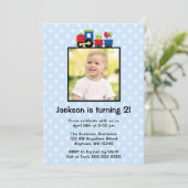 水玉模様トレイン誕生日ボーイフォト招待状 招待状 (スタンド正面)