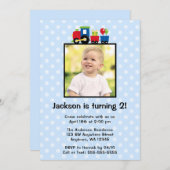 水玉模様トレイン誕生日ボーイフォト招待状 招待状 (正面/裏面)