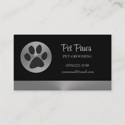 水玉模様ドッグポーオンシルバーペットグルーミングサービス 名刺 (正面)