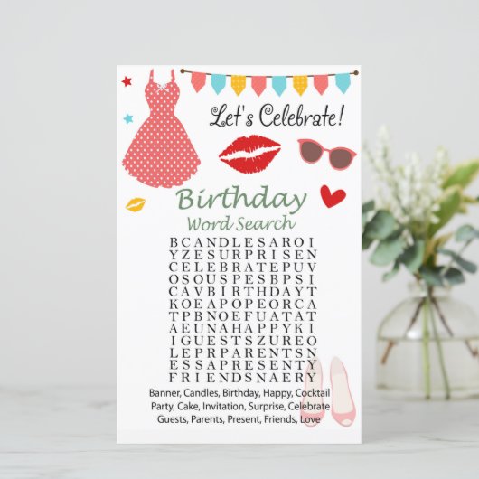 水玉模様ドレス誕生日単語検索ゲーム (スタンド正面)